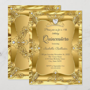 Convite Tiaras de Gems Dourados para Festa de Aniversário 