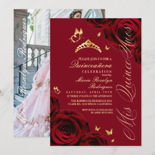 Convite Tiaras de Ouro Vermelho Royal Quinceanera