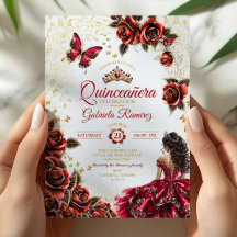 Tiaras de Rosas Douradas Vermelhas Borboletas Quin