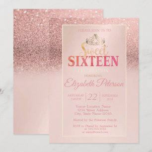 Convite Tiaras,Festa Sweet 16 com Brilho em Dourado e Boke