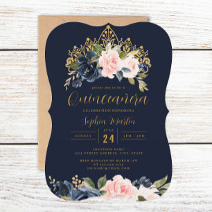 Convite Tiaras Florais Azul Rosa Quinceanera