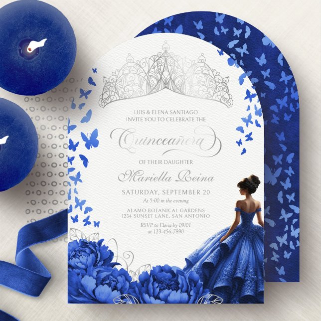 Convite Tiaras Florais Royal Flores Azuis Quinceanera (Criador carregado)