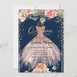 Convite Tiaras para Vestidos, Rosas Diamantes Azul Quincea