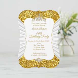 Convite Tiaro brilhante dourado branco elegante para festa