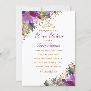 Convite Tiaro Brilhante Floral Roxo de Ámbar Doce Dezessei