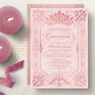 Convite Tiaro Coroa Rosa Elegante Quinceanera