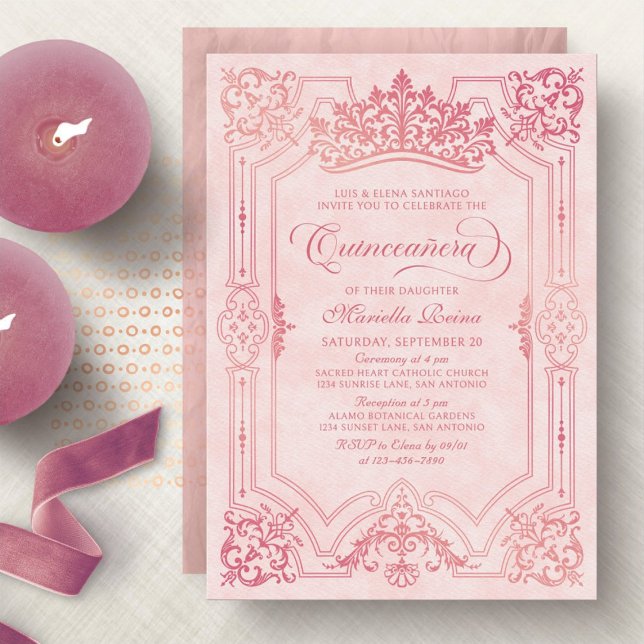 Convite Tiaro Coroa Rosa Elegante Quinceanera (Criador carregado)