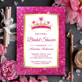Convite Tiaro de Brilho Rosa Quente Princesa Chá de Noiva