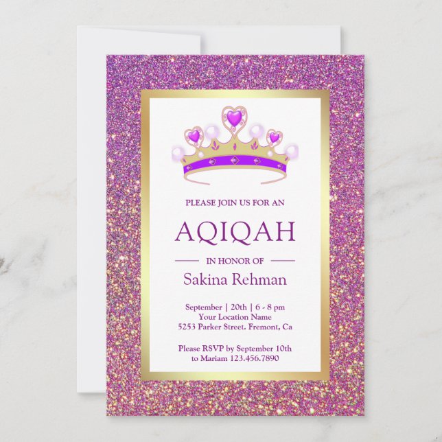 Convite Tiaro de Brilho Roxo Princesa Aqiqah (Frente)