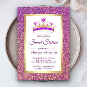 Convite Tiaro de Brilho Roxo Princesa Sweet Sixteen
