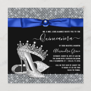 Convite Tiaro de Diamante Azul Royal Sapato Quinceanera