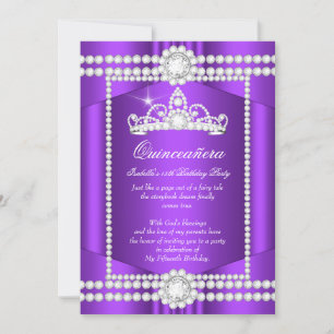 Convite Tiaro de Diamante Branco Roxo Quinceanera Princesa