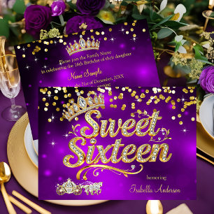 Convite Tiaro de Diamante do Carro Purple Sweet 16 Anivers