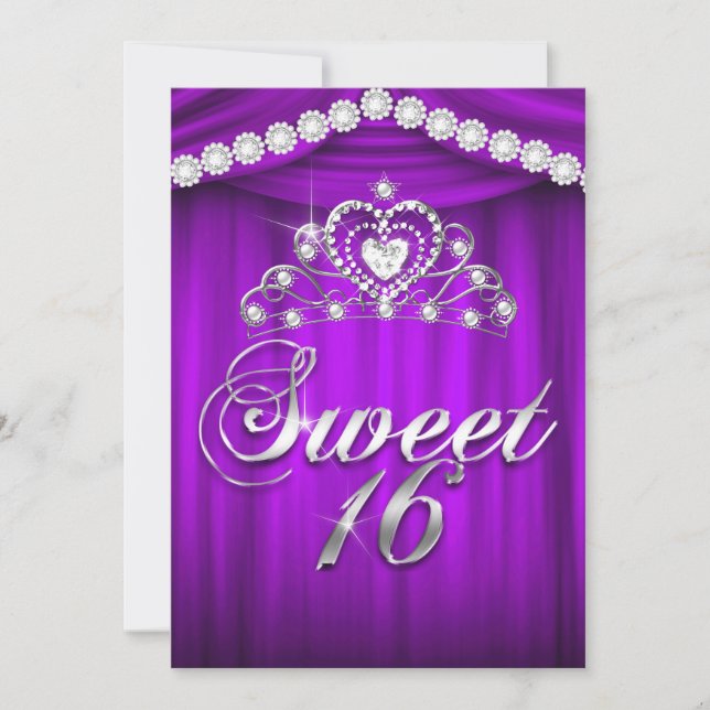 Convite Tiaro de Drapê Roxo Festa de 16 Anos da Princesa S (Frente)
