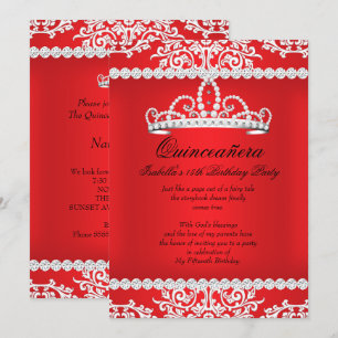 Convite Tiaro de festa de 15 anos de Quinceanera Vermelha