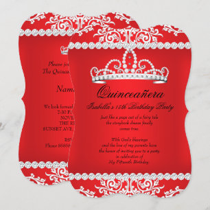 Convite Tiaro de festa de 15 anos de Quinceanera Vermelha