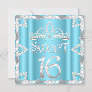 Convite Tiaro de festa Sweet 16 Azul Teal Diamante Falso