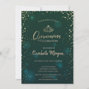 Convite Tiaro de Ouro Chic, Diamantes Quinceañera Verde