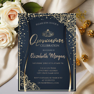 Convite Tiaro de ouro chique, Quinceañera de diamantes