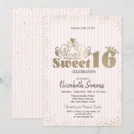 Convite Tiaro de Ouro Confete Princesa Listrado Doce 16