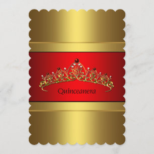 Convite Tiaro de Ouro para Quinze Anos com Vermelho Aniver