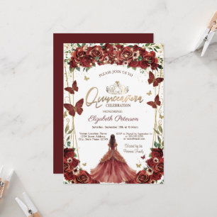 Convite Tiaro de Ouro,Vestido de Borboletas de Flores Verm