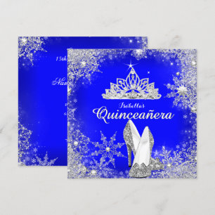 Convite Tiaro de Prata Azul Real Quinceanera Aniversário d