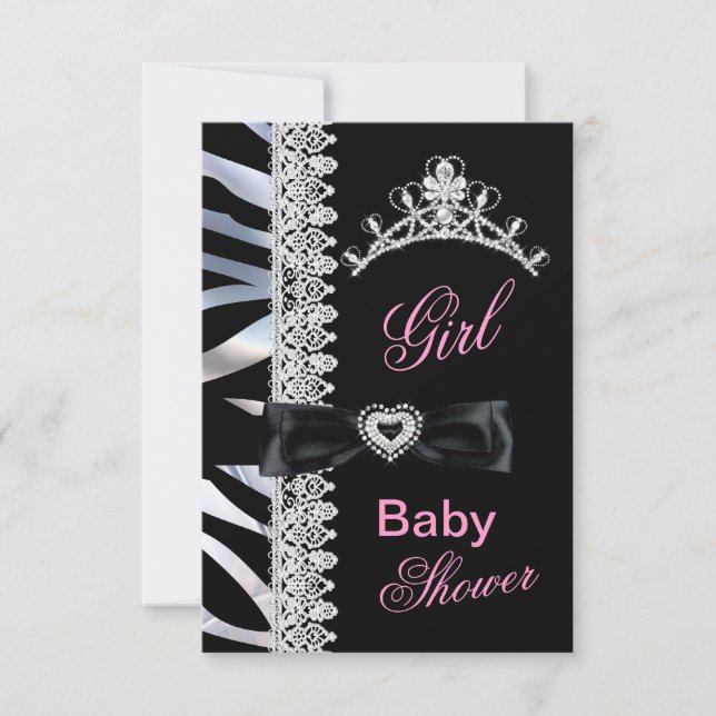 Convite Tiaro de Princesa Chuveirinho de Bebê Menina Zebra (Frente)