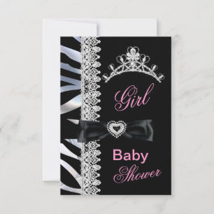 Convite Tiaro de Princesa Chuveirinho de Bebê Menina Zebra