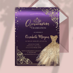 Convite Tiaro de vestido dourado chique, diamantes Quincea