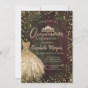 Convite Tiaro de vestido dourado, diamantes Retro Quinceañ
