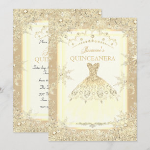 Convite Tiaro de Vestido Dourado Quinceanera Floresta de I