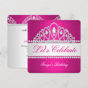 Convite Tiaro Diamante Branco da Princesa Fúcsia de Aniver