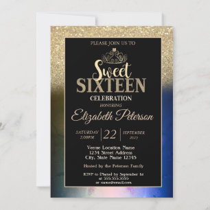 Convite Tiaro Dourado Brilho Bokeh Ombre Colorido Sweet 16