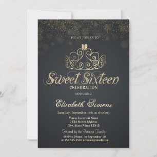 Convite Tiaro Dourado Confete Princesa Cinza Doce 16