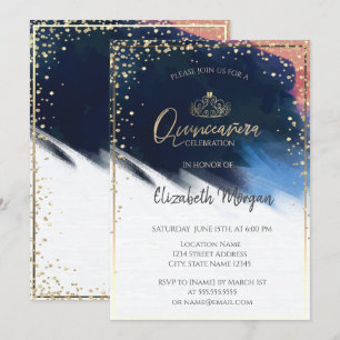 Convite Tiaro Dourado,Confetes,Pincelada de Pincel de Aqua