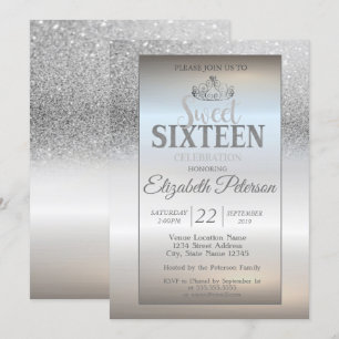 Convite Tiaro, Festa Sweet 16 Bokeh Ombre Brilho Prata