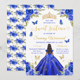 Convite Tiaro Floral Azul Princesa Preta Sweet Sixteen