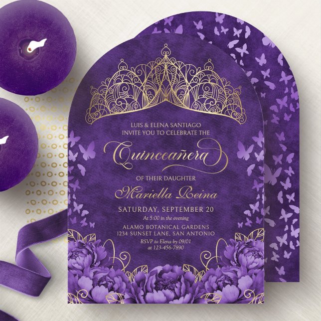Convite Tiaro Floral de Lavanda Roxa Quinceanera (Criador carregado)