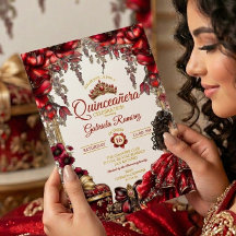 Tiaro Floral Dourado Vermelho Quinceañera
