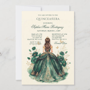 Convite Tiaro Floral Princesa Ouro Verde Quinceañera