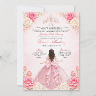 Convite Tiaro Floral Princesa Rosa Quinceañera