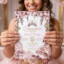 Tiaro Floral Quinceañera Rosa Bege e Dourado
