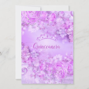 Convite Tiaro floral rosa roxo para Princesa Quinceanera
