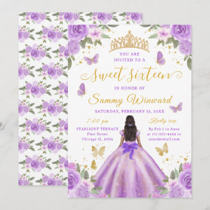 Convite Tiaro Floral Roxo Princesa Sweet Sixteen