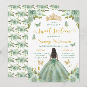 Convite Tiaro Floral Verde Princesa Preta Sweet Sixteen