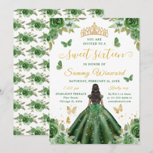 Convite Tiaro Floral Verde Princesa Preta Sweet Sixteen