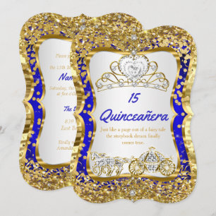 Convite Tiaro Mágico Azul Real Quinceanera Dourado
