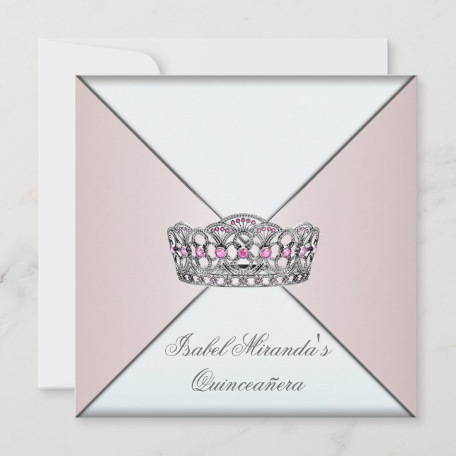 Convite Tiaro Marfim Rosado Classe Quinceanera Festa de 15 (Frente)