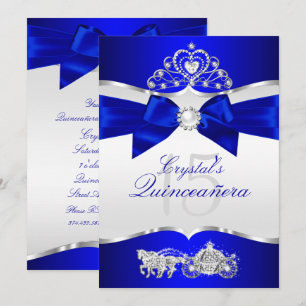 Convite Tiaro Pérola de Arco Azul Royal Prata Quinceanera